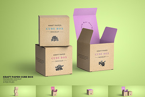 Kraft Paper Cube Box Package Mockup