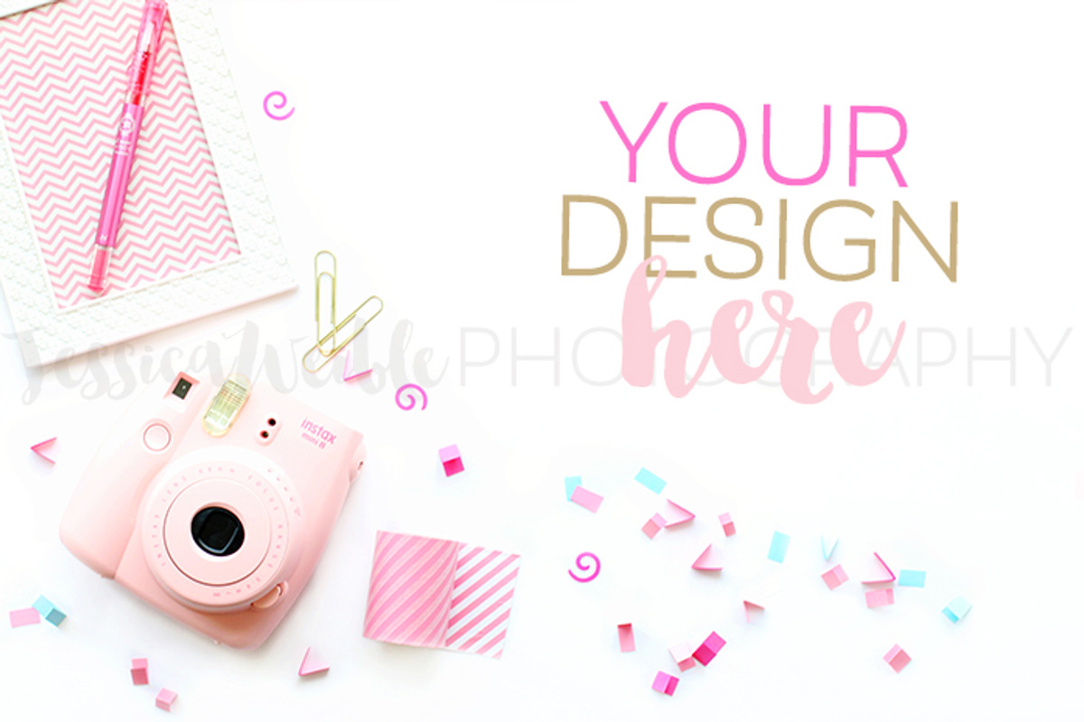 Pink Camera + Confetti Styled Photo, a Product Mockup by Jessica Weible Studios