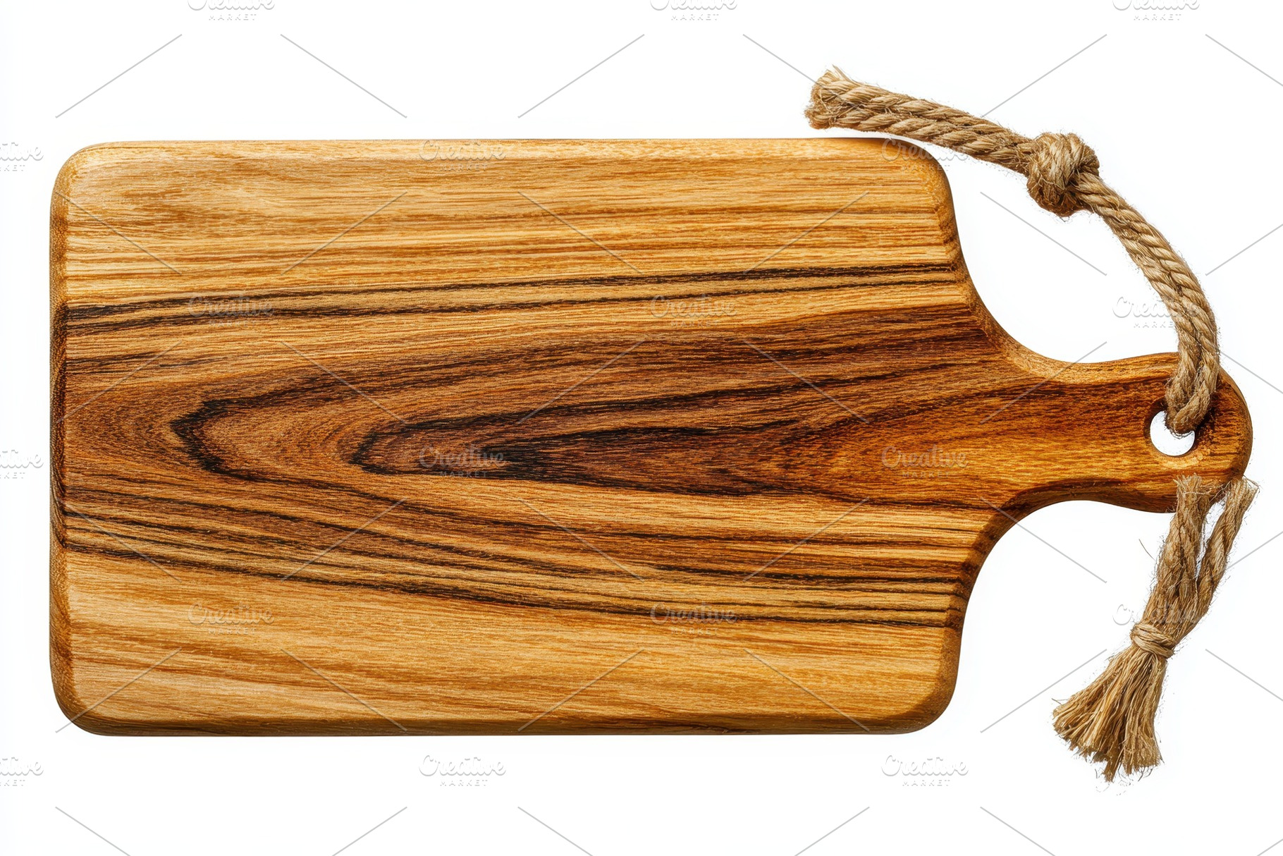 Wooden cutting board with rope handl, a Photo by Pixeness Studio