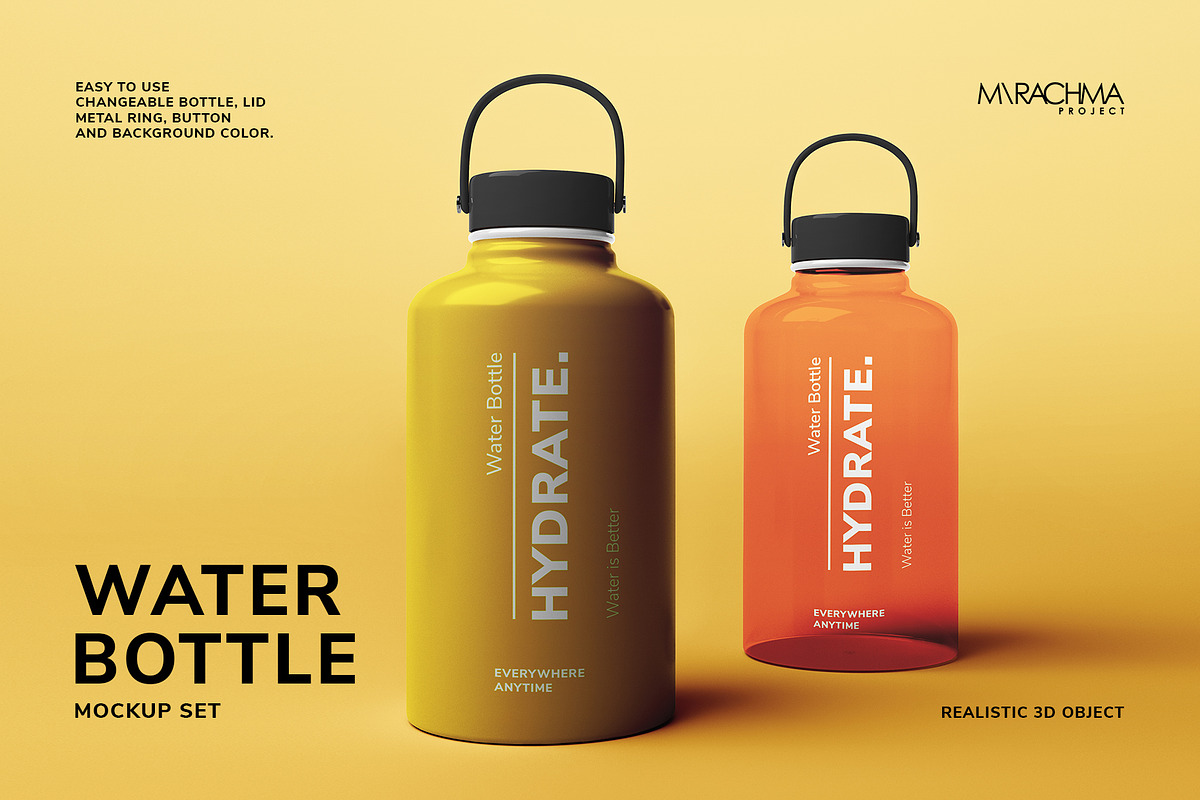 64 OZ Water Bottle Mockup Set, a Packaging Mockup by Mirachma Project (Photo 1 of 9)