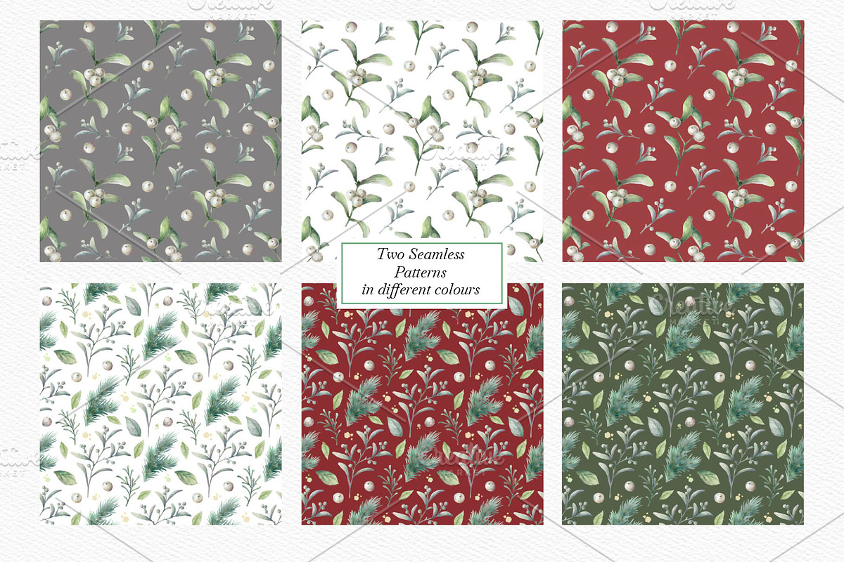 Mistletoe Watercolor Clipart., a Decorative Illustration by VetaDesign (Photo 9 of 12)