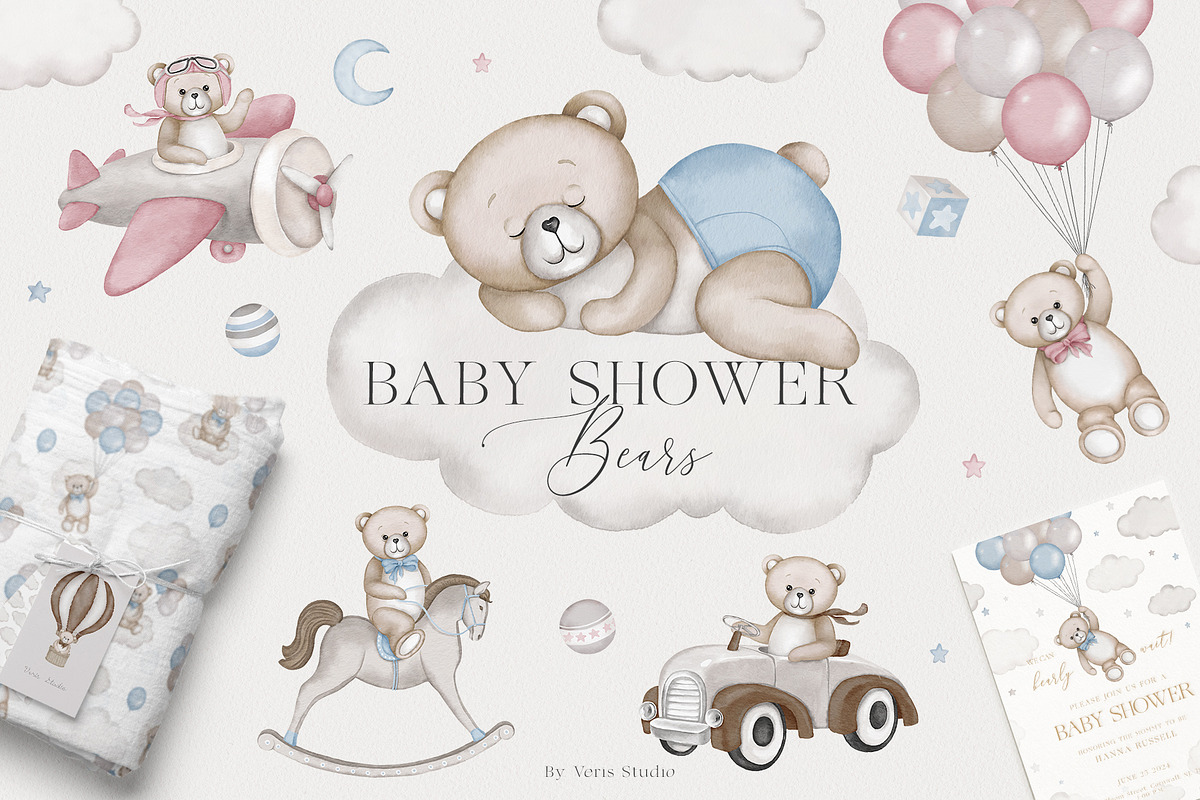 Baby Shower Bears - Kids Graphic Set, an Animal Illustration by Veris Studio (Photo 1 of 18)