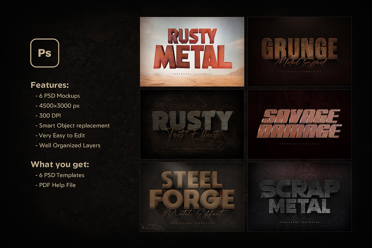 Rusty Metal Text Effects, a Layer Style Add-On by Andrew Skoch Design (Photo 2 of 9)