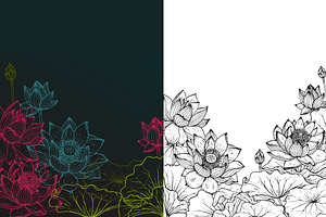 Hand Drawn Graphic Lotus Flowers