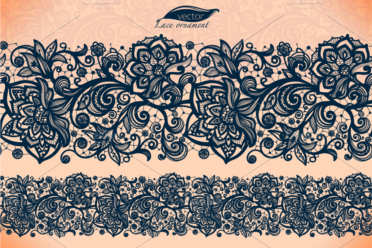 Seamless lace pattern with flowers, a Texture Illustration by Vikpit (Photo 1 of 3)