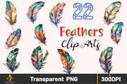 Watercolor Bright Feathers Clipart, an Object Illustration by ARTify Illustrations (Thumbnail 1 of 8)