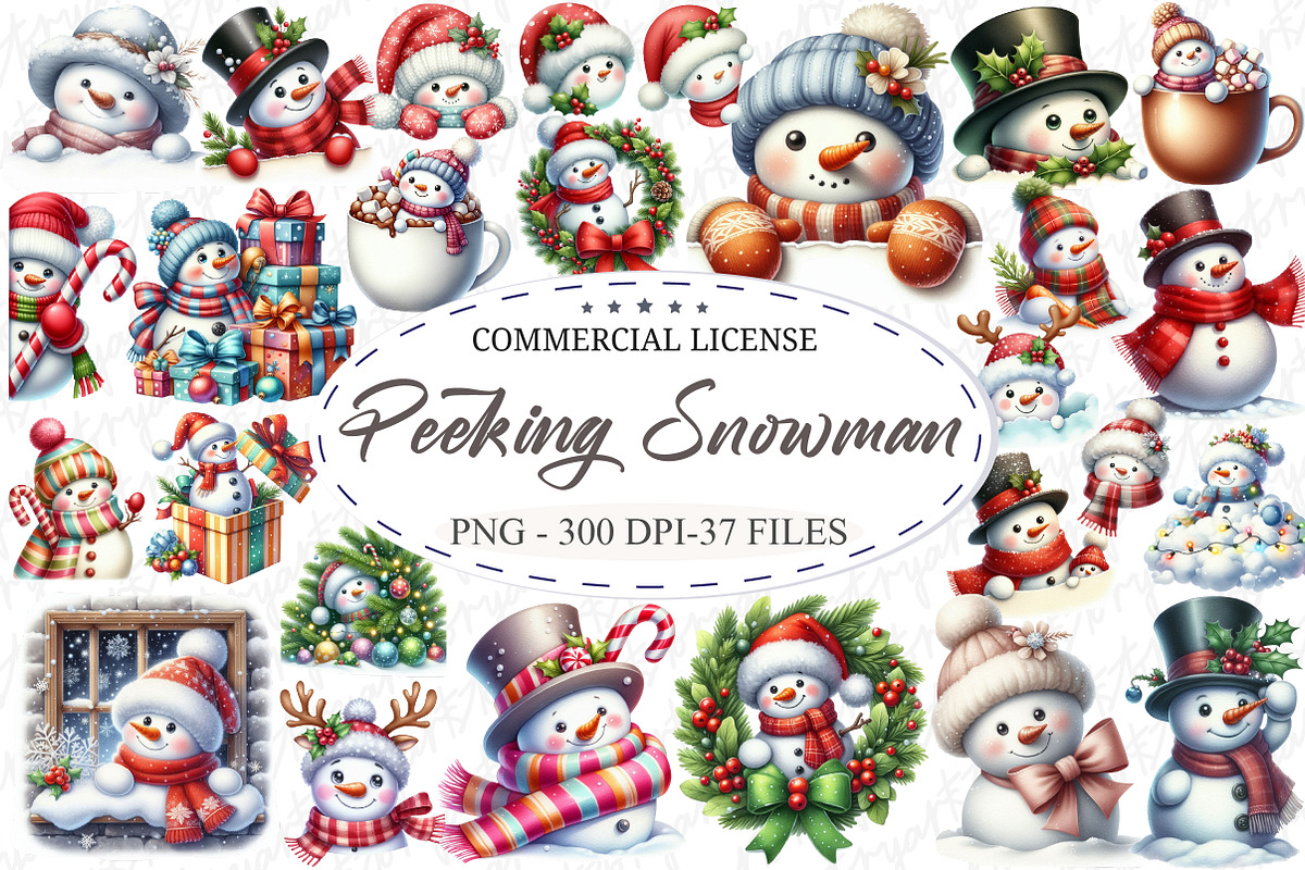 Peeking Christmas Snowman Png, an Illustration by designcity5 (Photo 1 of 5)