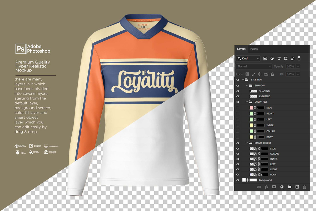 T-Shirt V-Neck Long Sleeve Mockup, a Shirt Mockup by Nanggroe Scripting (Photo 3 of 7)