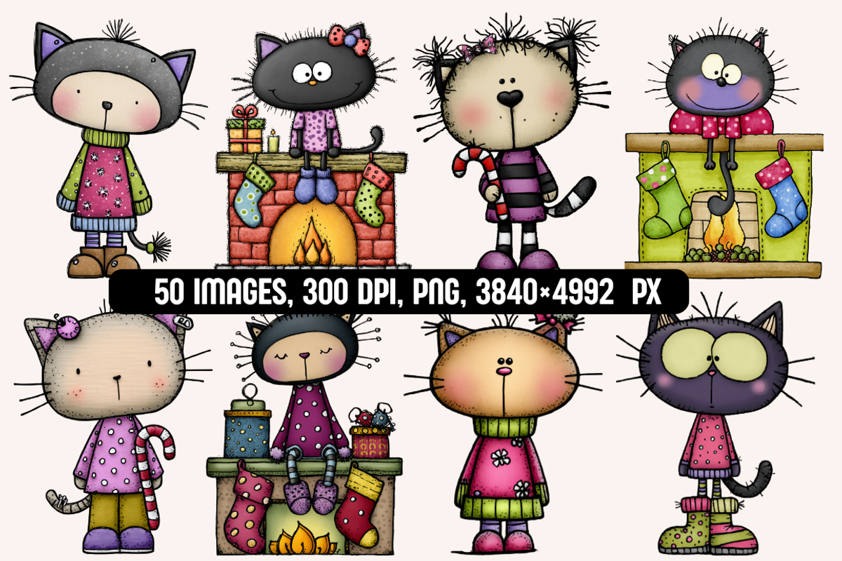Quirky Christmas Cats illustrations, an Animal Illustration by PrintHaven Designs (Photo 6 of 10)