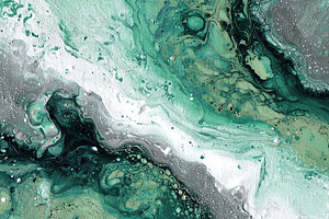 Dynamic abstract painting in green, white, and gray hues with fl, an Abstract Photo by Ales Munt