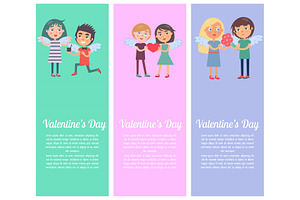 Valentines Day Postcards Set With