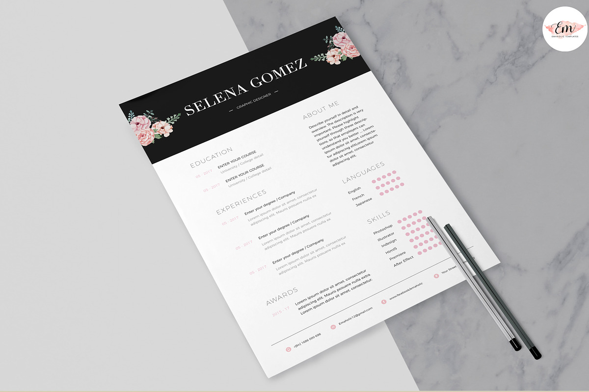 Floral 1 page Resume, a Resume Template by Emaholic Template (Photo 3 of 5)