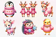 Pink Animals Christmas Clipart, an Illustration by Dream Creation (Thumbnail 4 of 7)