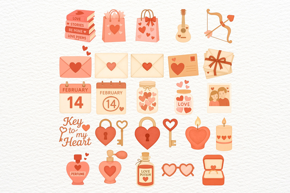Watercolor Valentine's Day Clipart, an Illustration by Nicolle's Colorful Art (Photo 6 of 7)