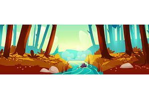 Autumn forest scape with skunk swims, an Illustration by art PVP - market