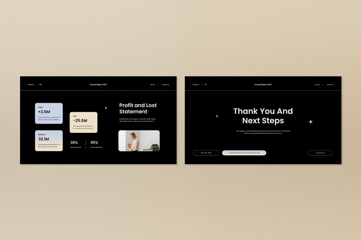 Black Cream Modern Annual Report PPT, a Presentation Template by graphicook (Photo 4 of 4)