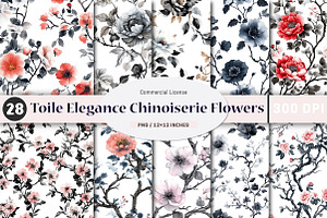 Toile Elegance Chinoiserie Flowers, a Pattern Graphic by SinaCreation
