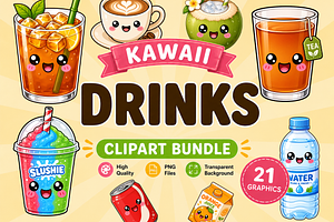Kawaii Drinks Clipart PNG
