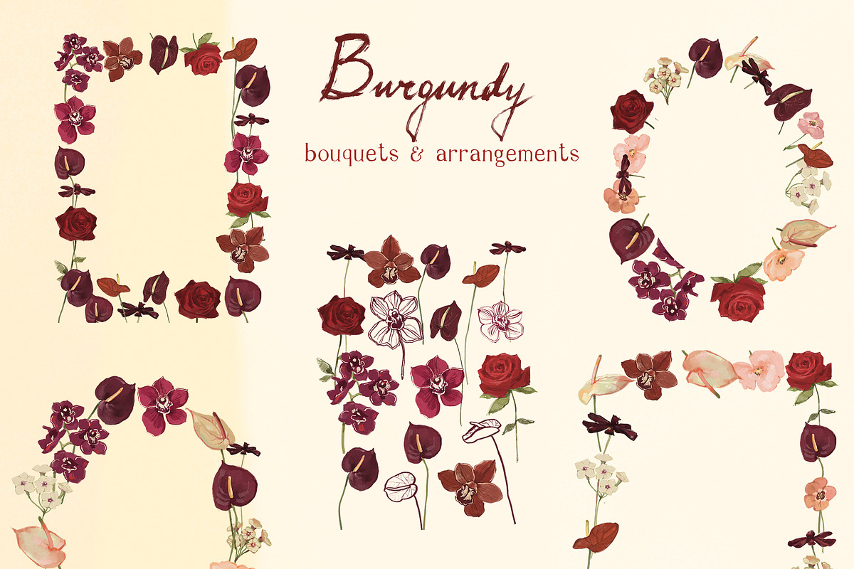 Burgundy Wedding Flower Illustration, a Decorative Illustration by whiteheartdesign (Photo 5 of 16)