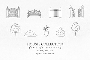 Houses Line Illustration Set