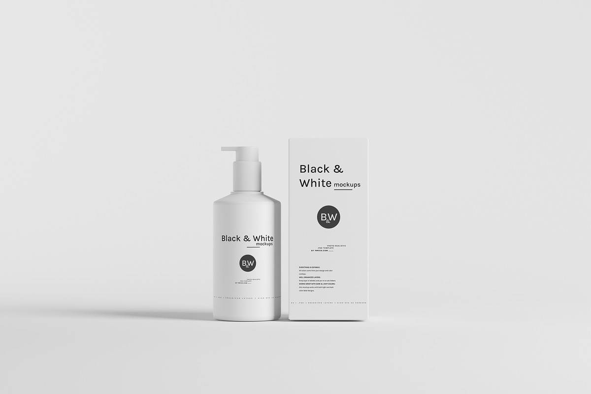 Black & White Mockups - Pump Bottles, a Packaging Mockup by pmvch (Photo 63 of 160)