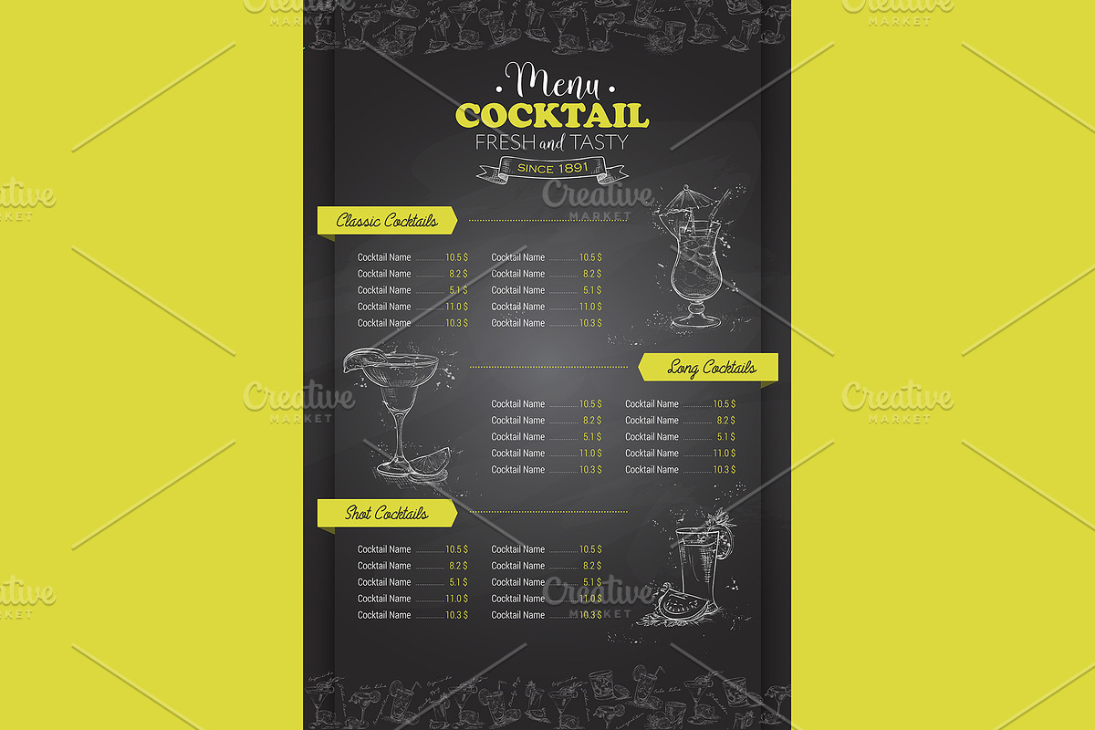 vertical cocktail menu design, a Decorative Illustration by Netkoff