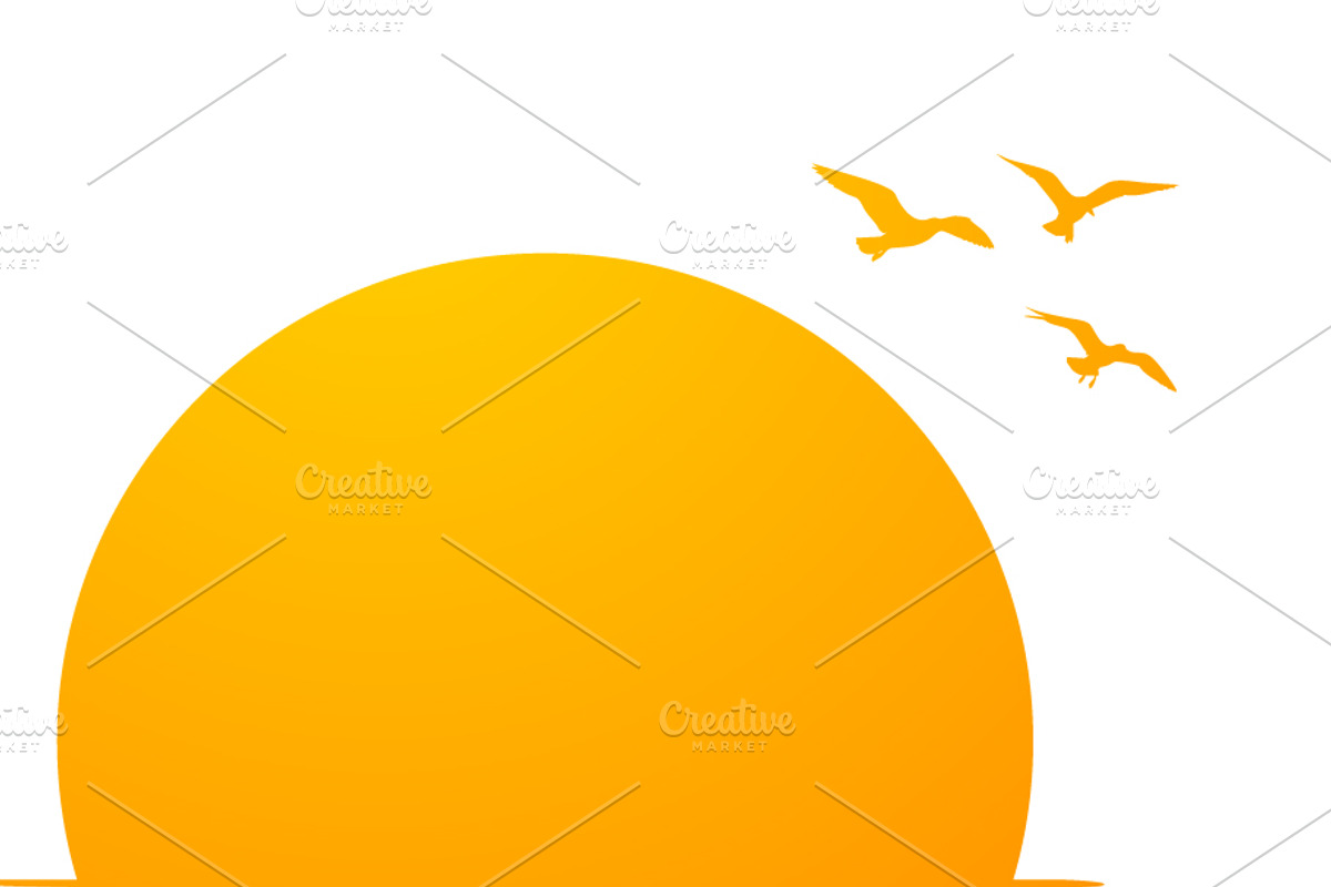 Orange Sunset Or Sundown With Birds, a Seasonal Illustration by Black White Mouse Design (Photo 2 of 3)