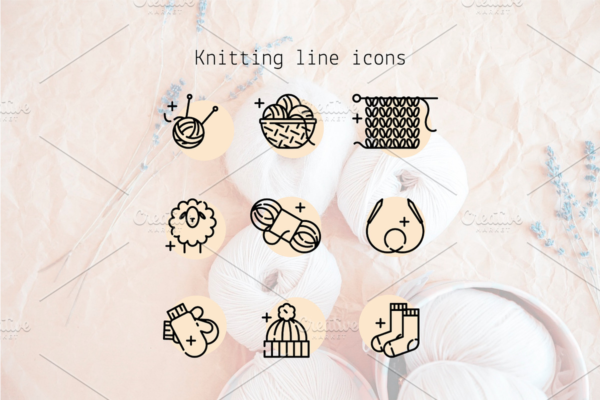 Knitting Line Icons, an Outline Icon by Lyolya Profitrolya (Photo 1 of 2)