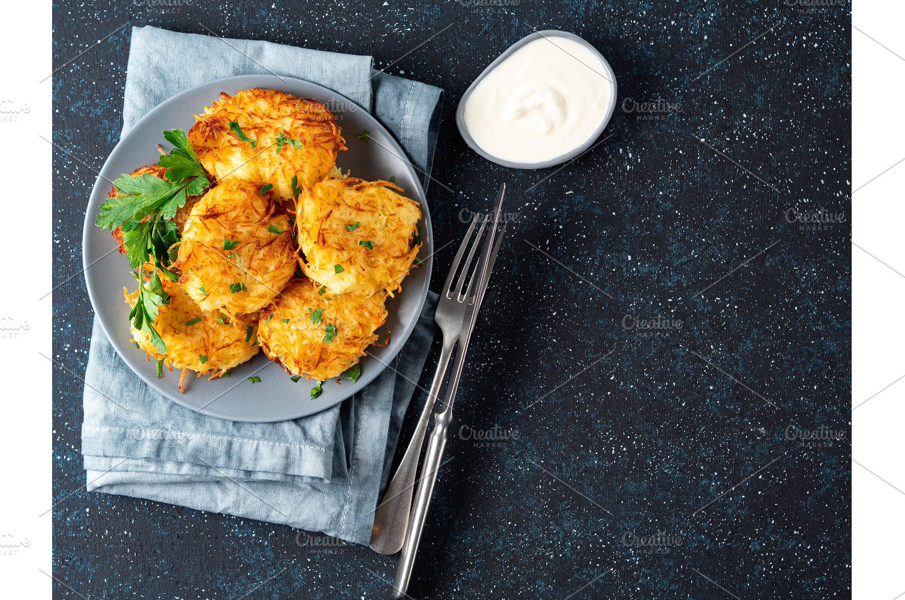 Potatoes pancakes latkes, flapjacks, a Food & Drink Photo by Fascinadora