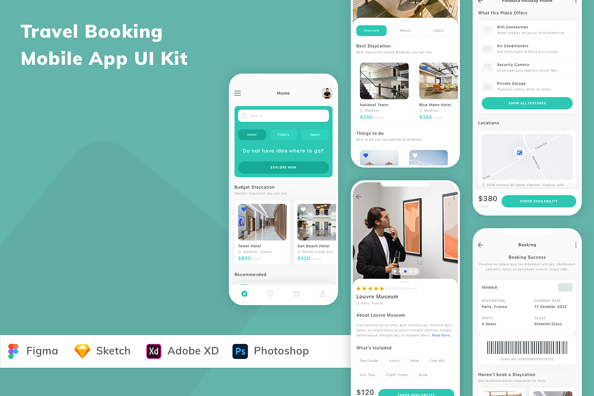 Travel Booking Mobile App UI Kit, an UI Kit Template by Betush