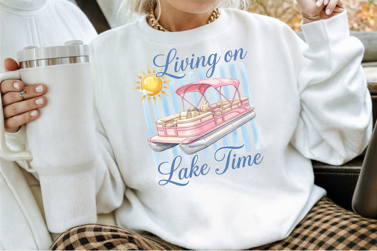 Lake Time Pontoon Boat PNG, a Seasonal Illustration by Sublimation Artist (Photo 2 of 9)