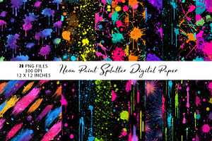 Neon Paint Splatter Digital Paper, a Pattern Graphic by CreationArt