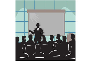 Speaker Talking Audience Woodcut, a Decorative Illustration by patrimonio