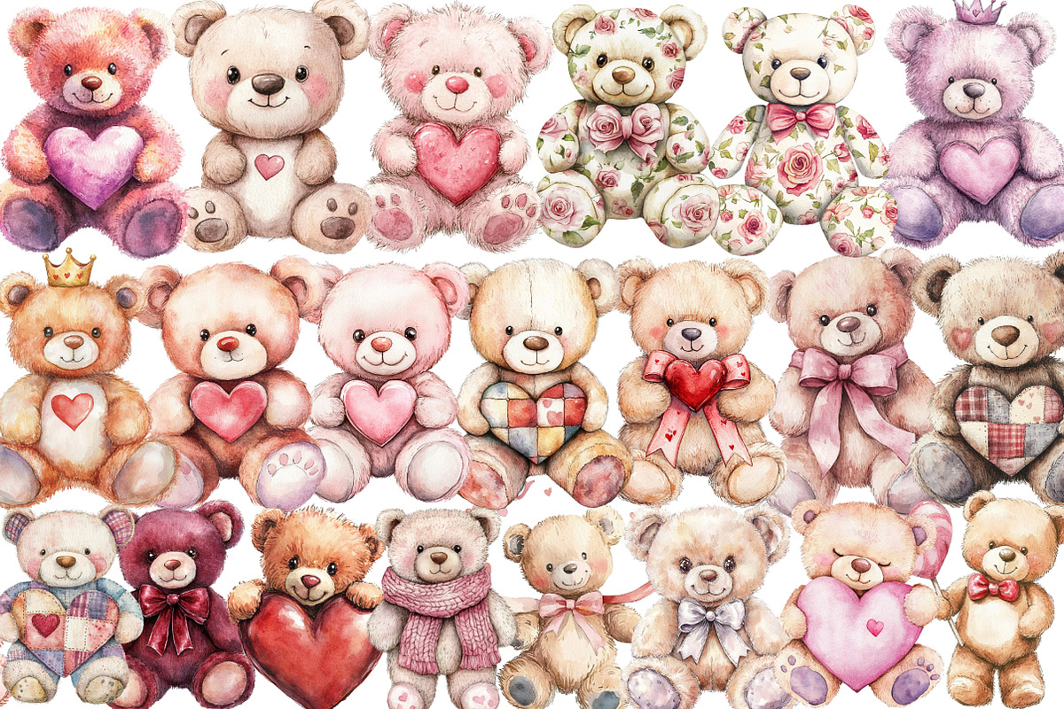 Watercolor Valentine's Teddy Bear, an Illustration by Design Market (Photo 3 of 5)