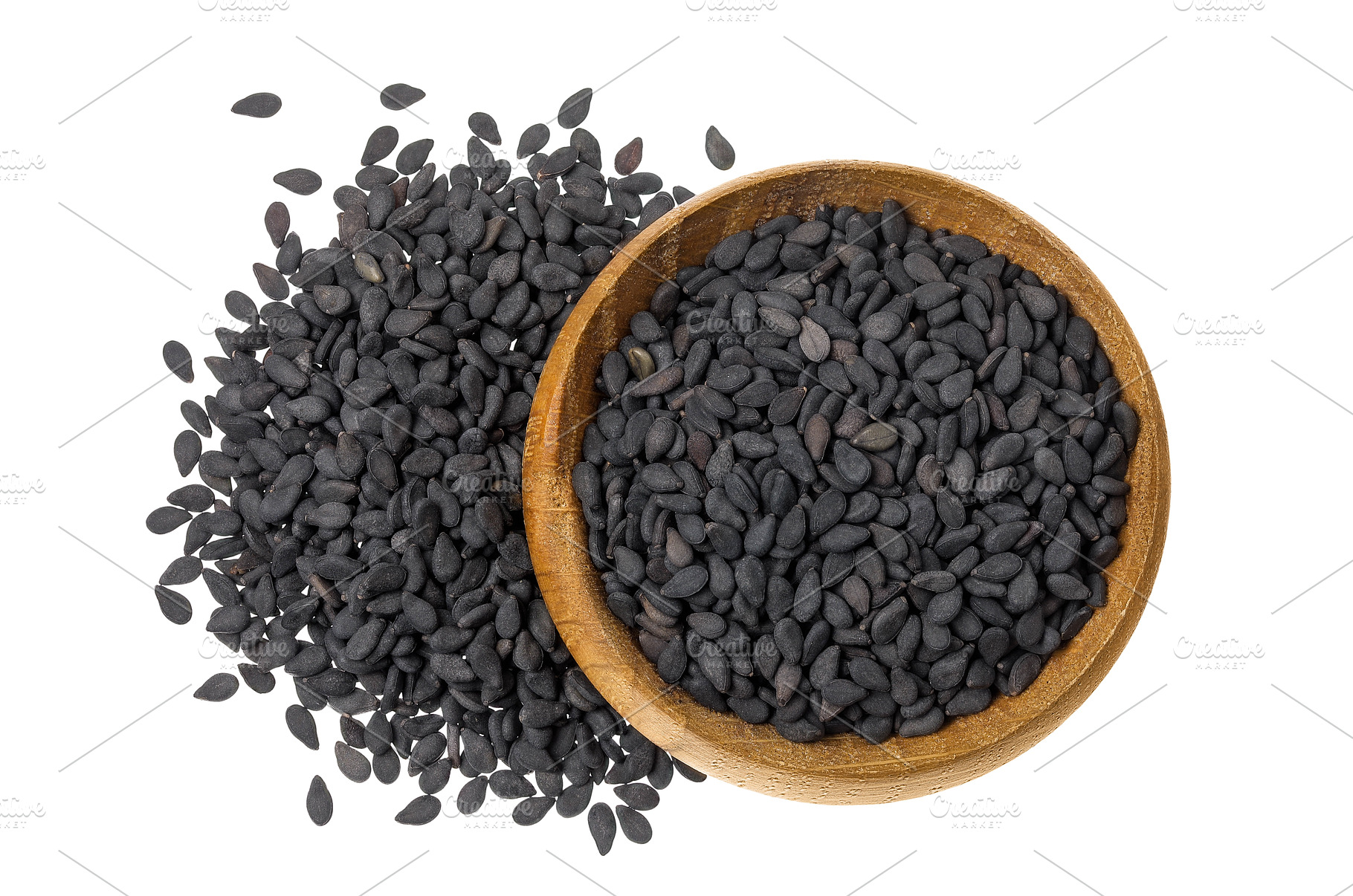 black sesame seeds in wooden bowl, a Food & Drink Photo by NataPhoto