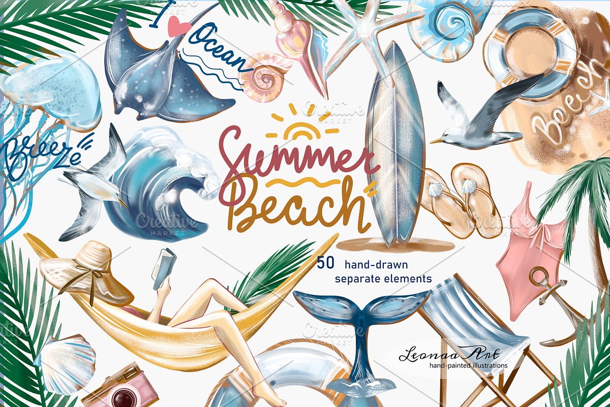 Summer beach Clipart Collection, a Seasonal Illustration by Leonaa art (Photo 2 of 8)