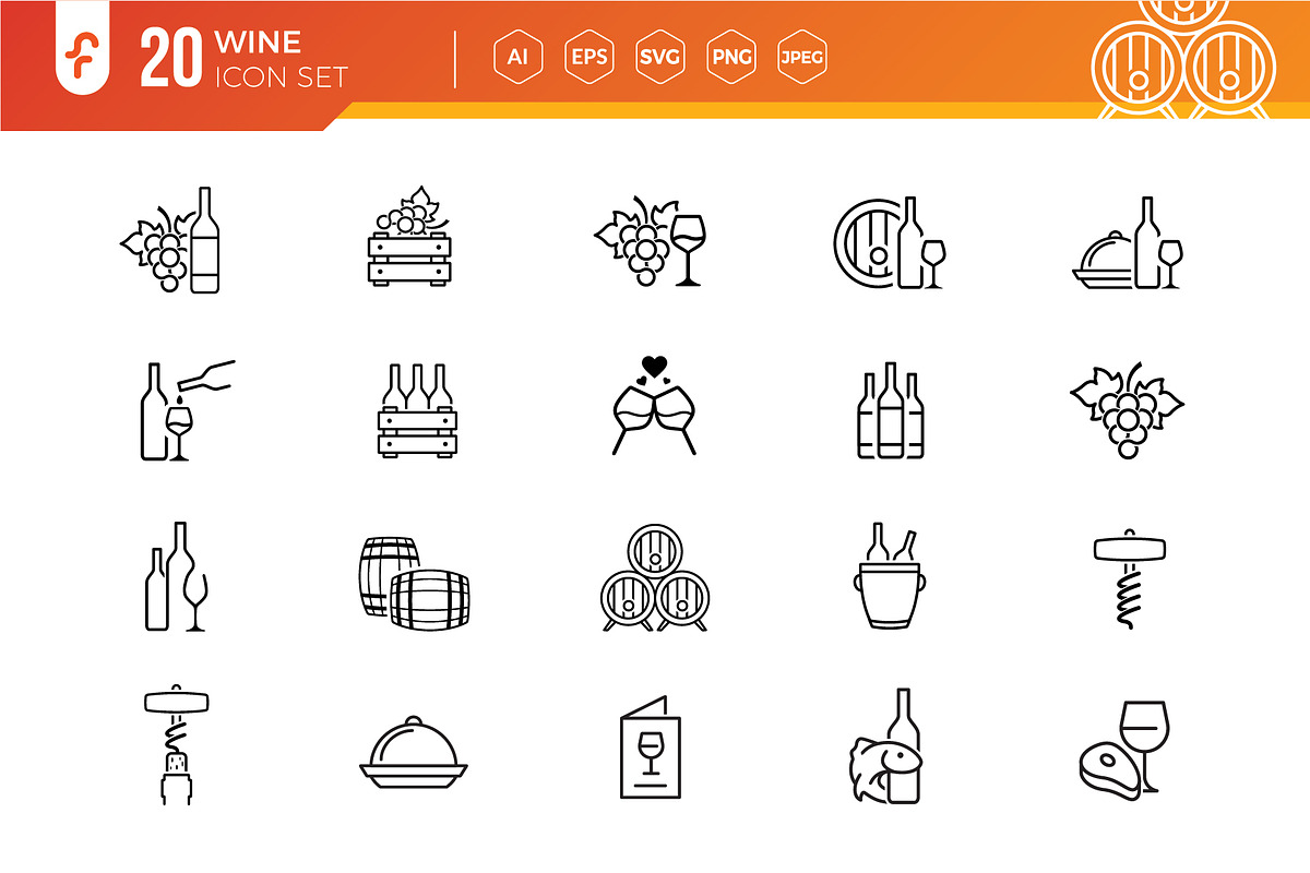 Wine Icon Set, an Outline Icon by ft.studio