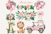 Pink Safari Watercolor Clipart, an Animal Illustration by ClipArtCharm (Thumbnail 4 of 6)