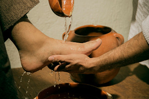 Jesus christ washing the feet featuring catholic, communion, and eternal