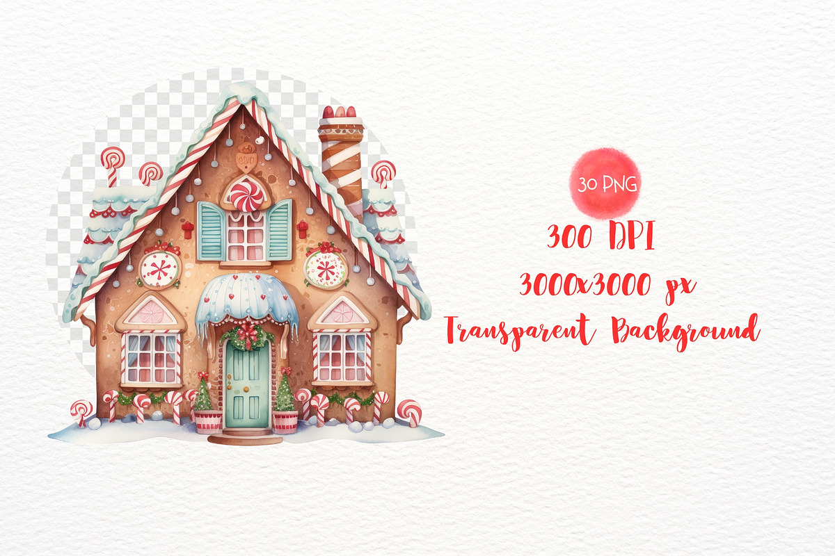 Christmas Gingerbread Watercolor PNG, a Seasonal Illustration by Maysa Art (Photo 5 of 6)