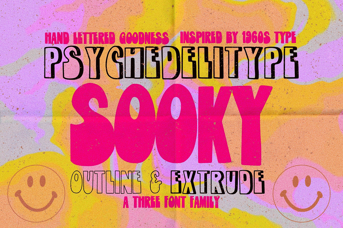 Psychedelitype Sooky - 3 font family, a Sans Serif Font by Dear Darling Design (Photo 1 of 8)