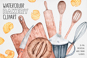 Watercolor Bakery Clipart, an Illustration by MilanaDesignShop (Thumbnail 1 of 4)