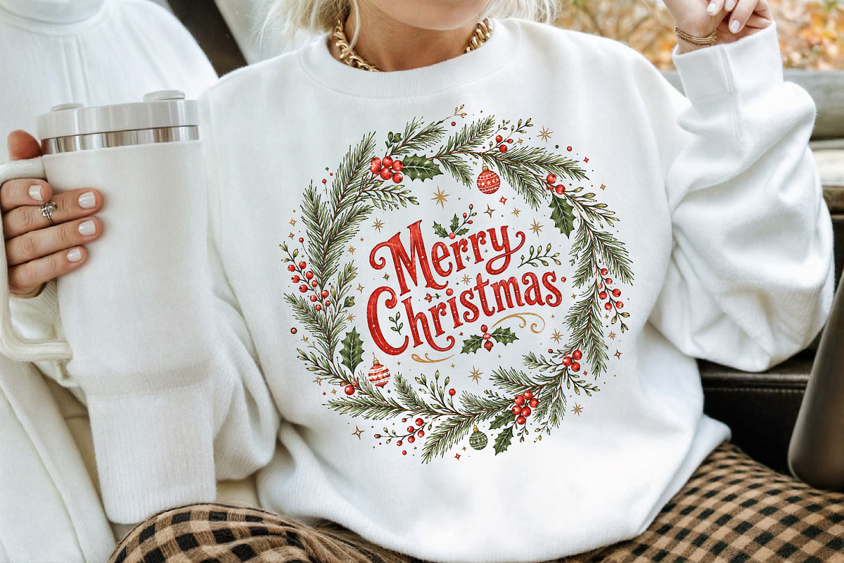 Merry Christmas Wreath Sublimation, a Seasonal Illustration by Creative Art (Photo 3 of 3)