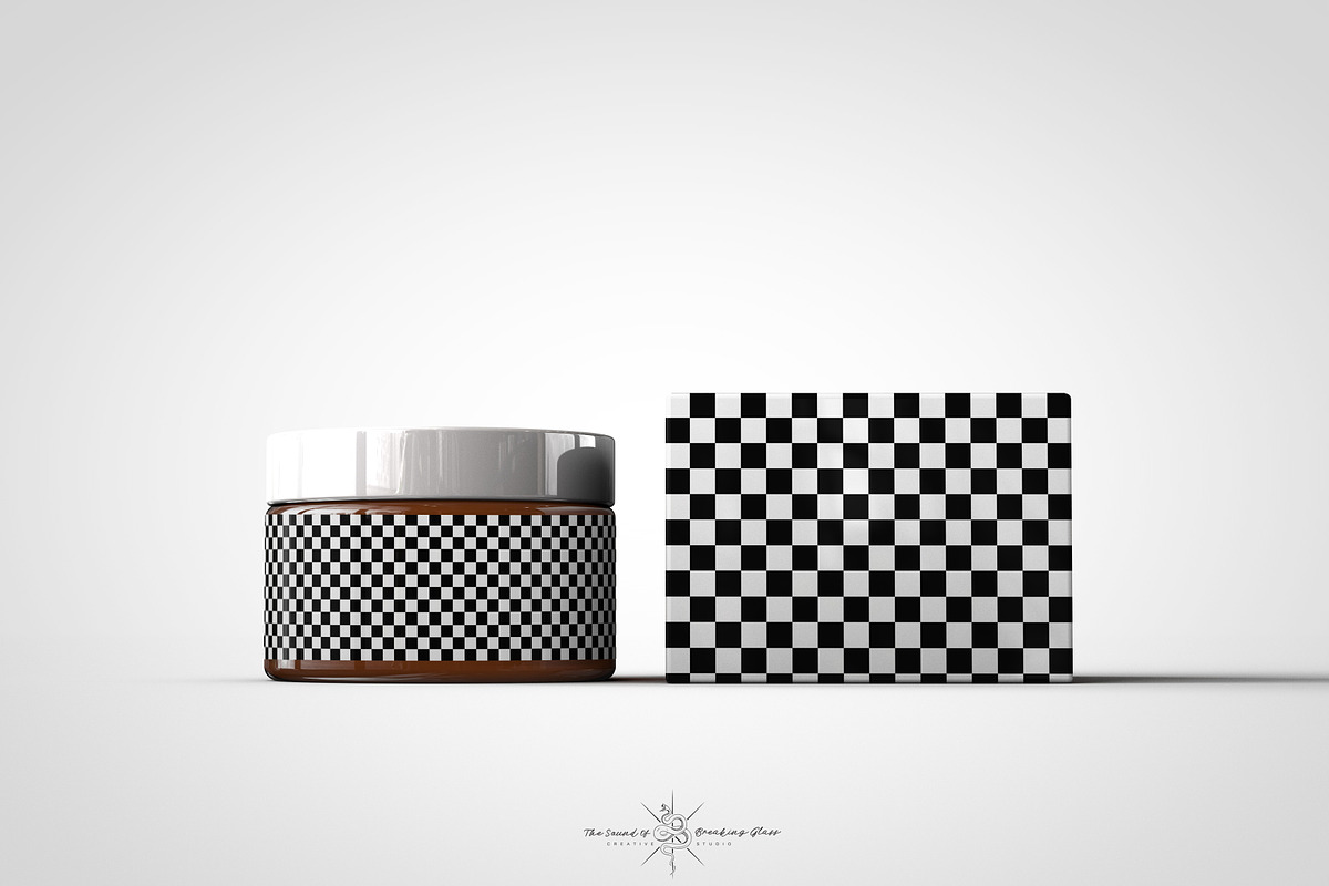 Amber Cosmetics Pot & Box Mock-Up, a Packaging Mockup by TSOBG (Photo 11 of 21)