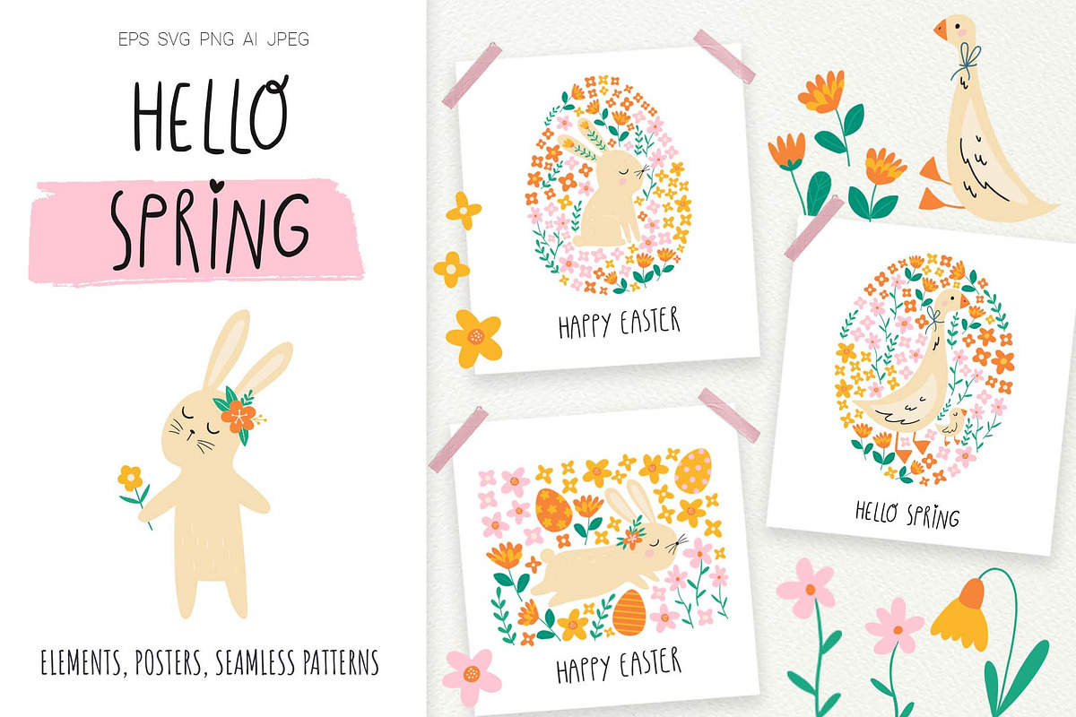 Hello Spring. Happy Easter clipart, an Animal Illustration by Irina Ostapenko (Photo 1 of 9)