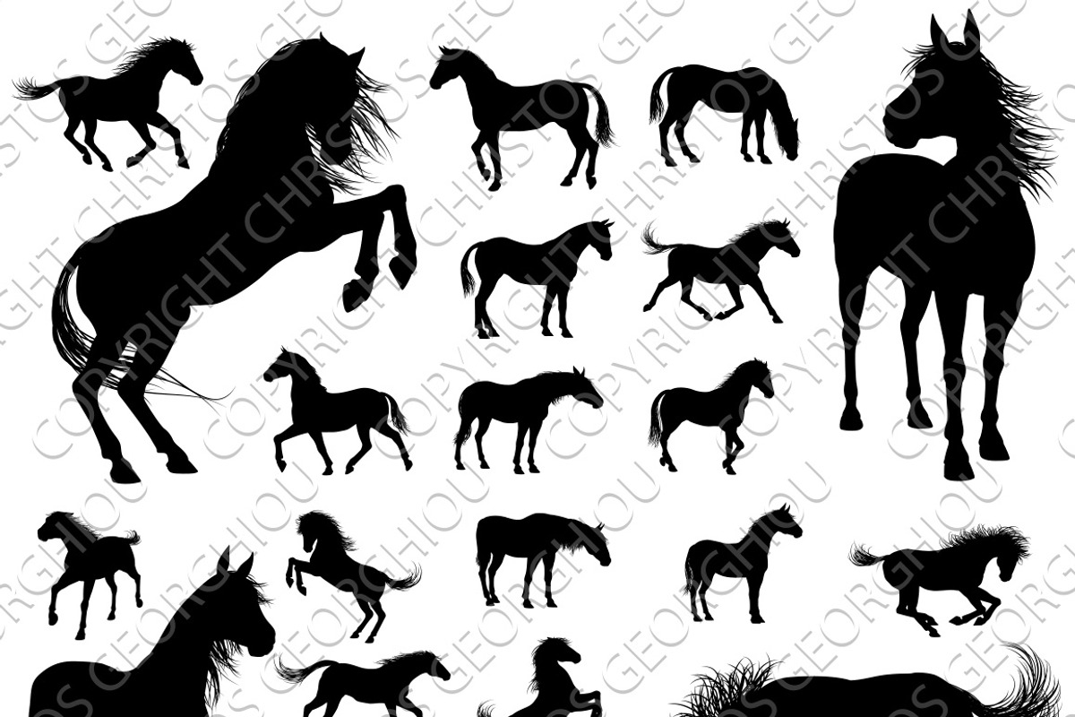 Horse Vector Silhouettes, an Animal Illustration by Christos Georghiou