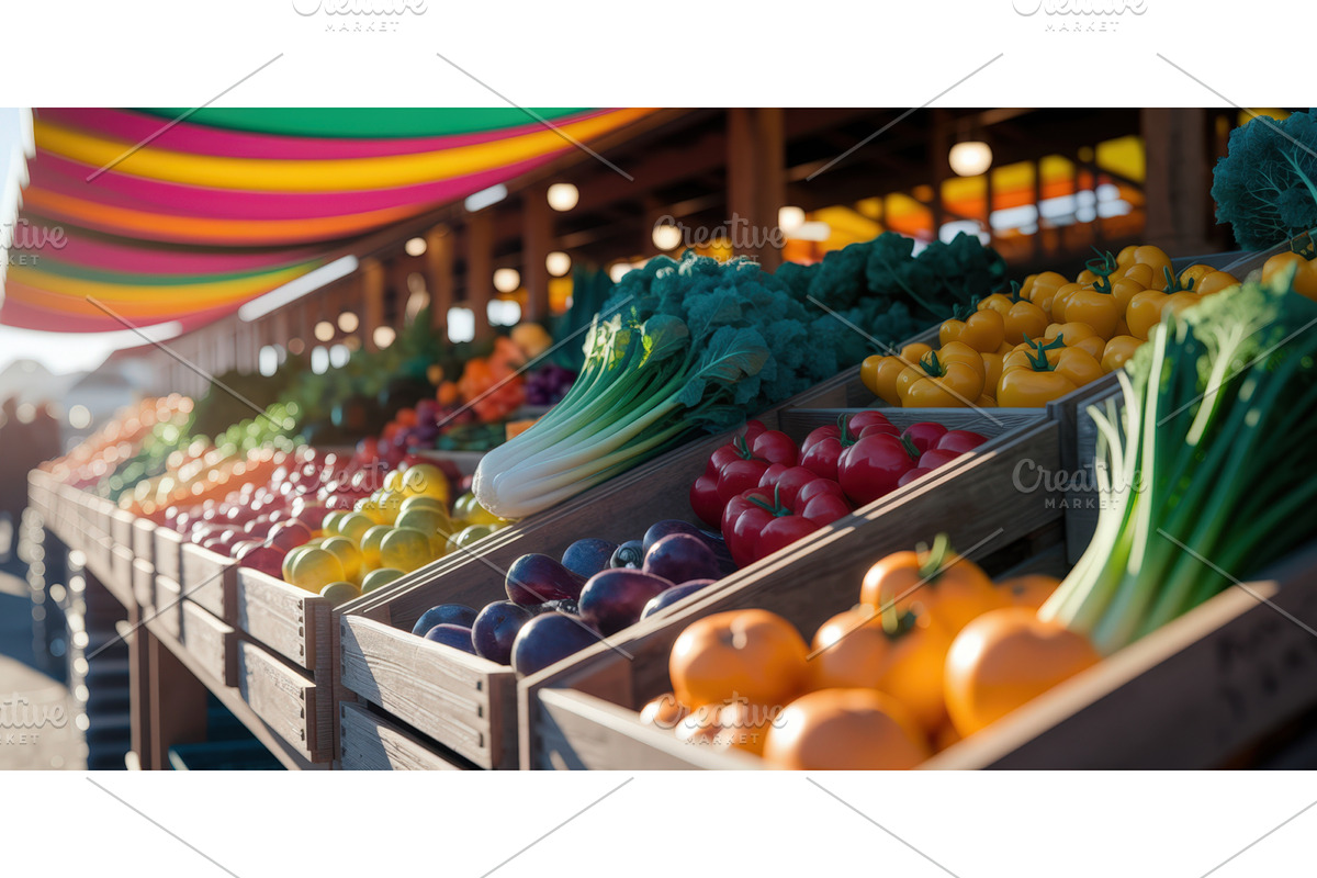 Fresh produce display at a vibrant, an Illustration by tilialucida