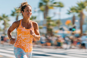 Woman running in city wearing sport uniform, a Sports & Recreation Photo by AlyaAnd