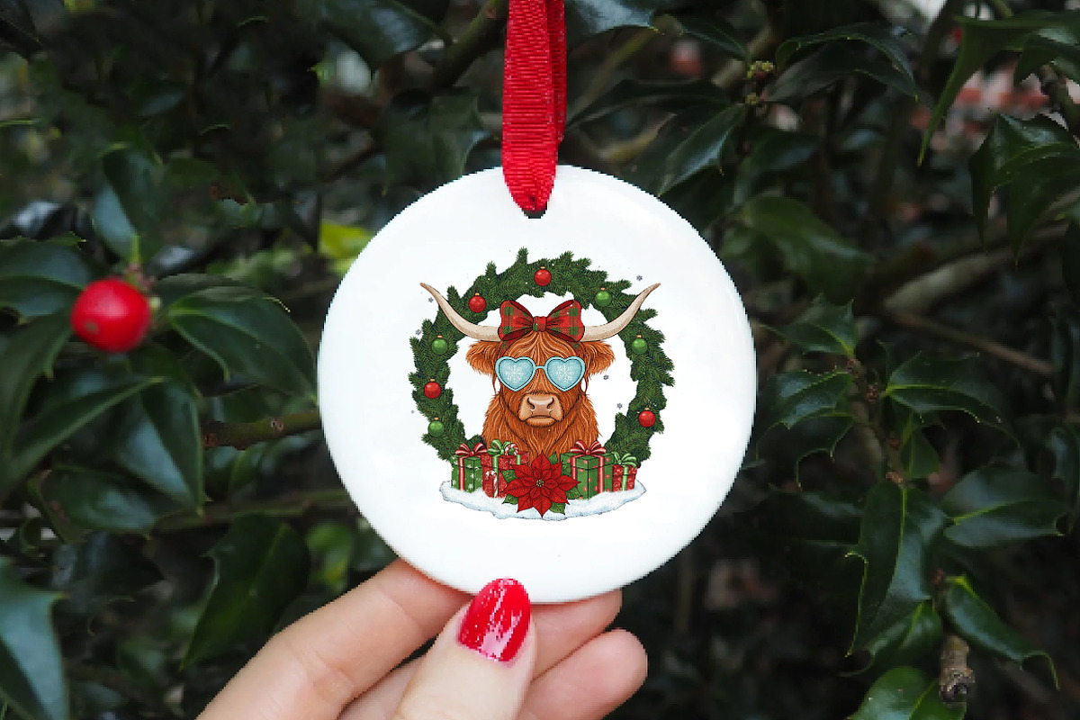 Christmas Highland Cow PNG, an Illustration by DreamArtGraphic (Photo 3 of 6)