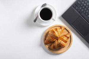 Breakfast with Coffee and Croissants at Home, a Food & Drink Photo by etorres69